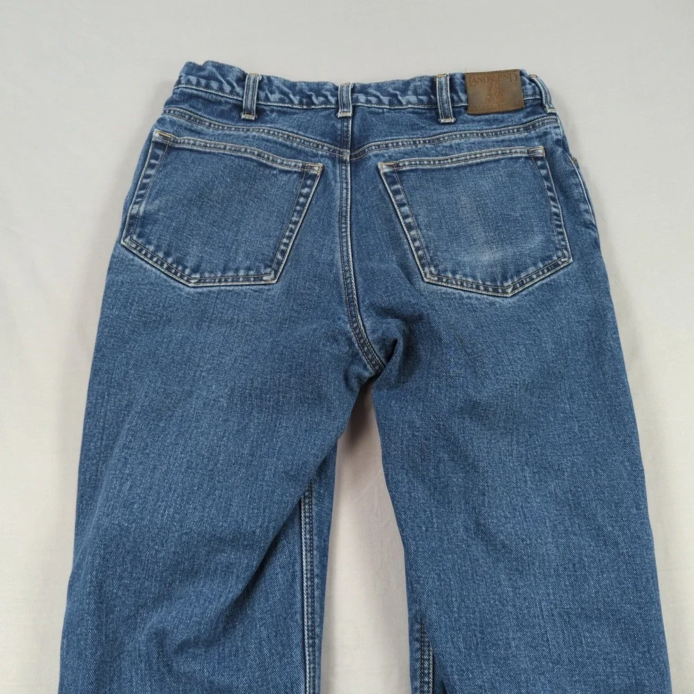Lands End Jeans Mens 32x30 Blue Flannel Lined Plaid Outdoor Faded